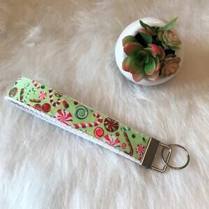 Handmade Wristlet Key Fob Holder Key Chain Candy Cane Christmas Holiday